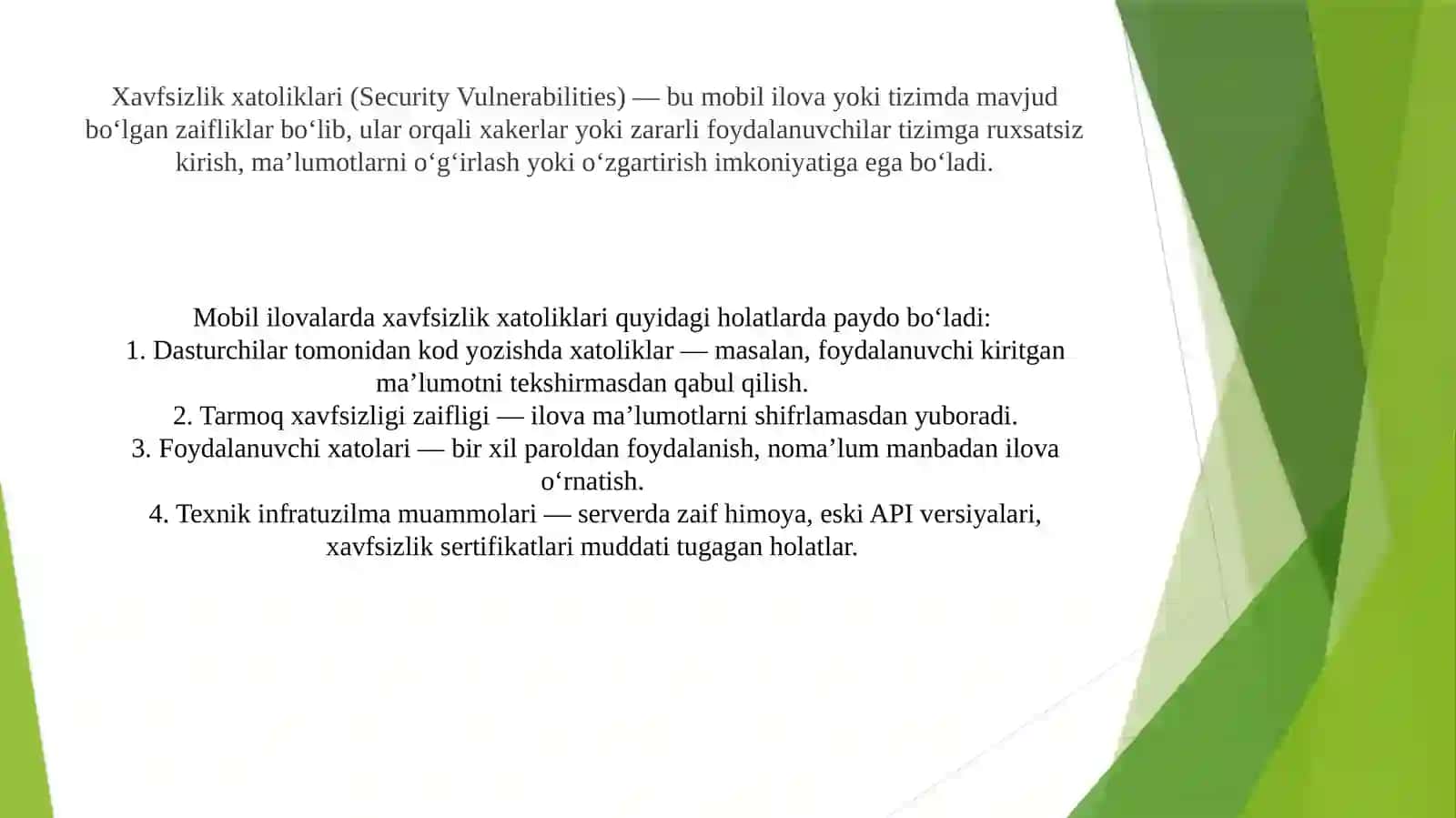 MOBIL ILOVALARDA XAVSIZLIK XATOLIKLAR VA ULARNI BARTARAF ETISH USULLARI 3
