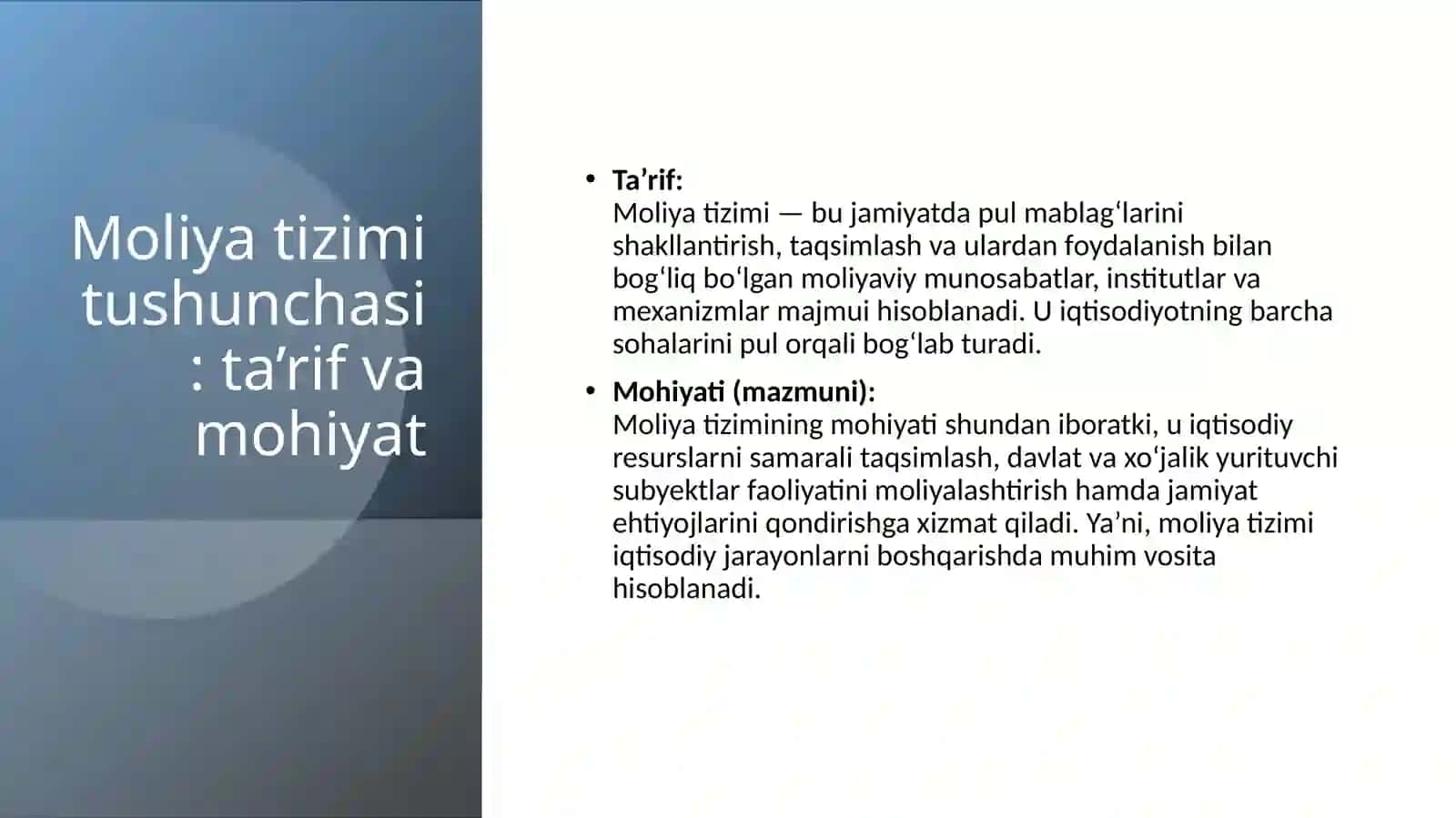 Moliya tizimi pul momulasi. Kredit va banklar 3