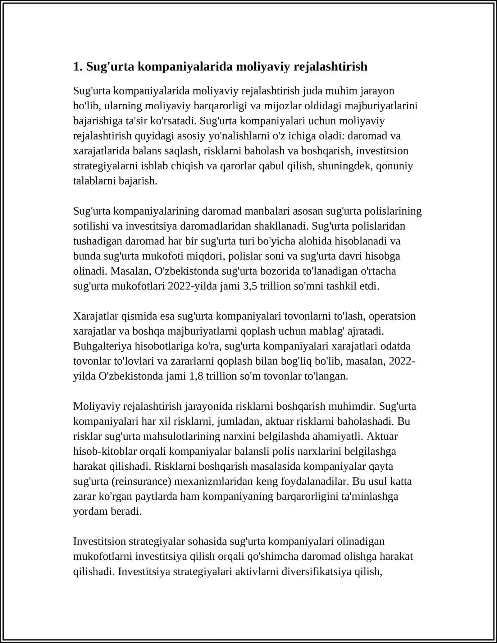Sug'urta kompaniyalarida moliyaviy rejalashtirish 3