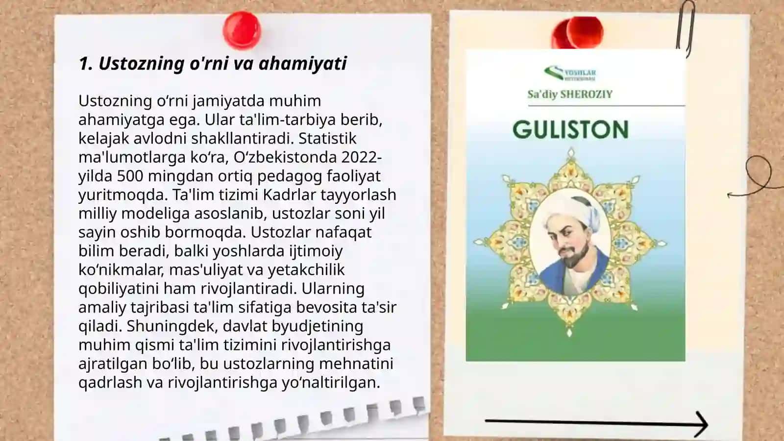 Muslihiddin Sa'diy Sheroziyning - Guliston asarida ustoz va shogirt haqidagi 3