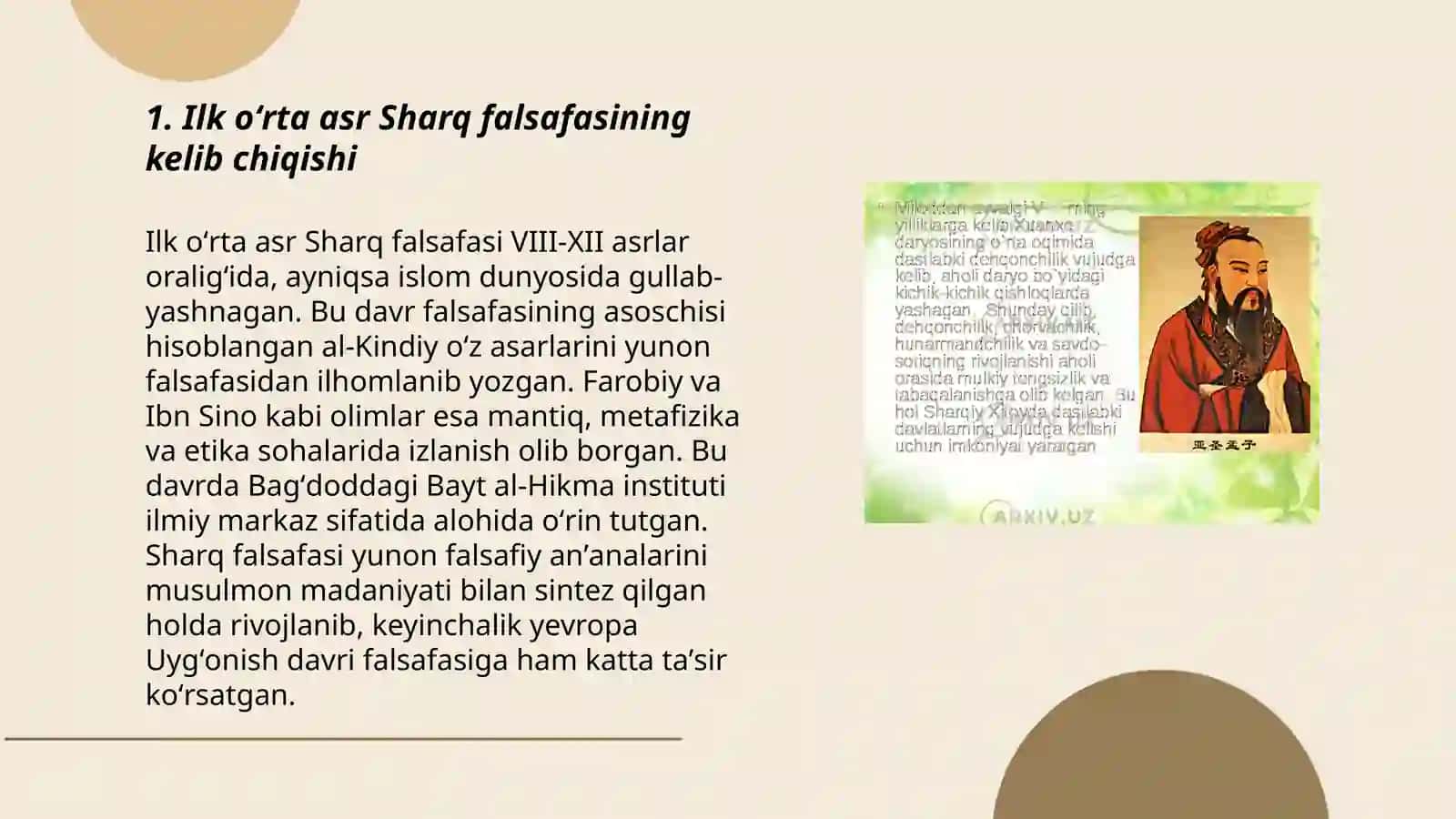 Ilk oʻrta asr Sharq falsafasi va uygʻonish davri 3