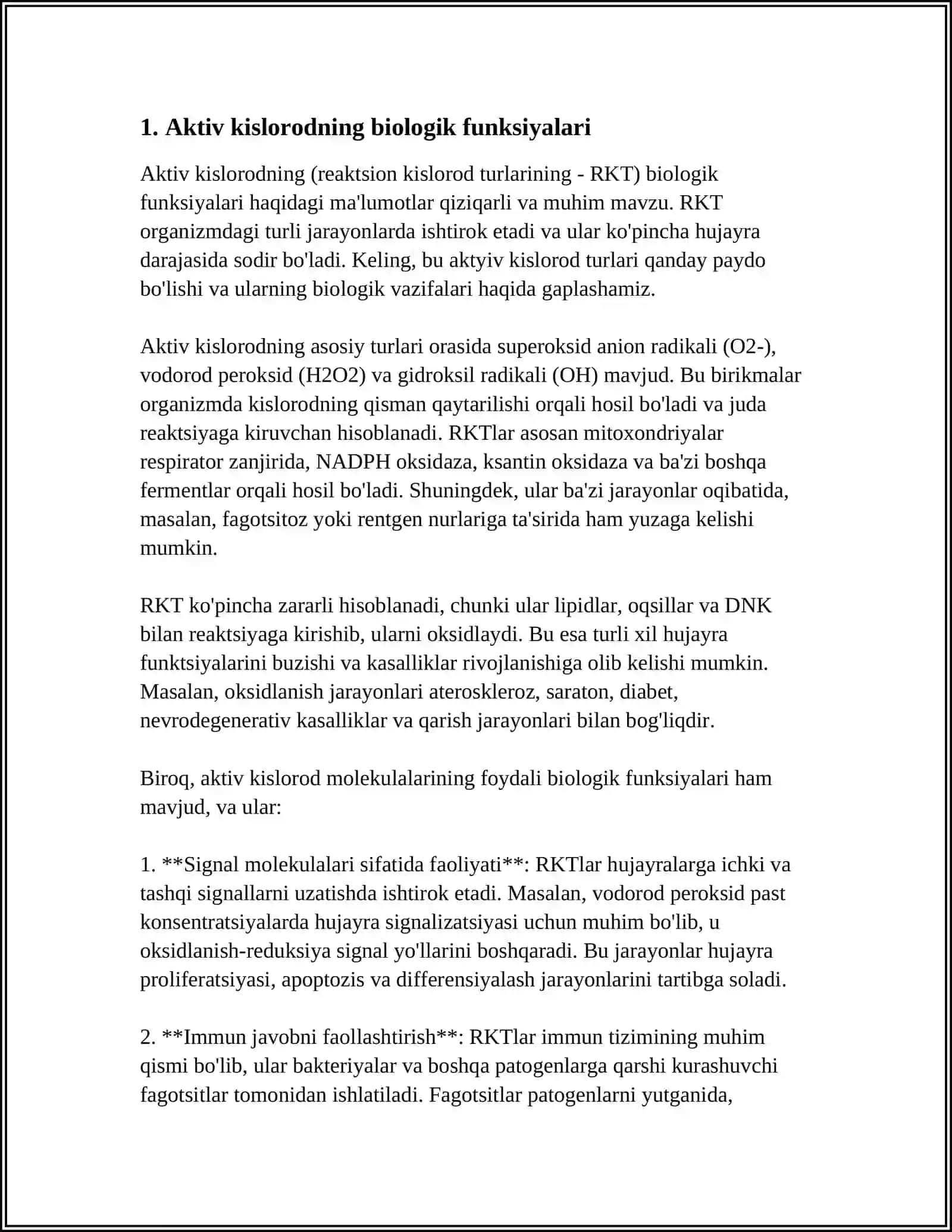 Aktiv kislorodning biologik funksiyalari 3