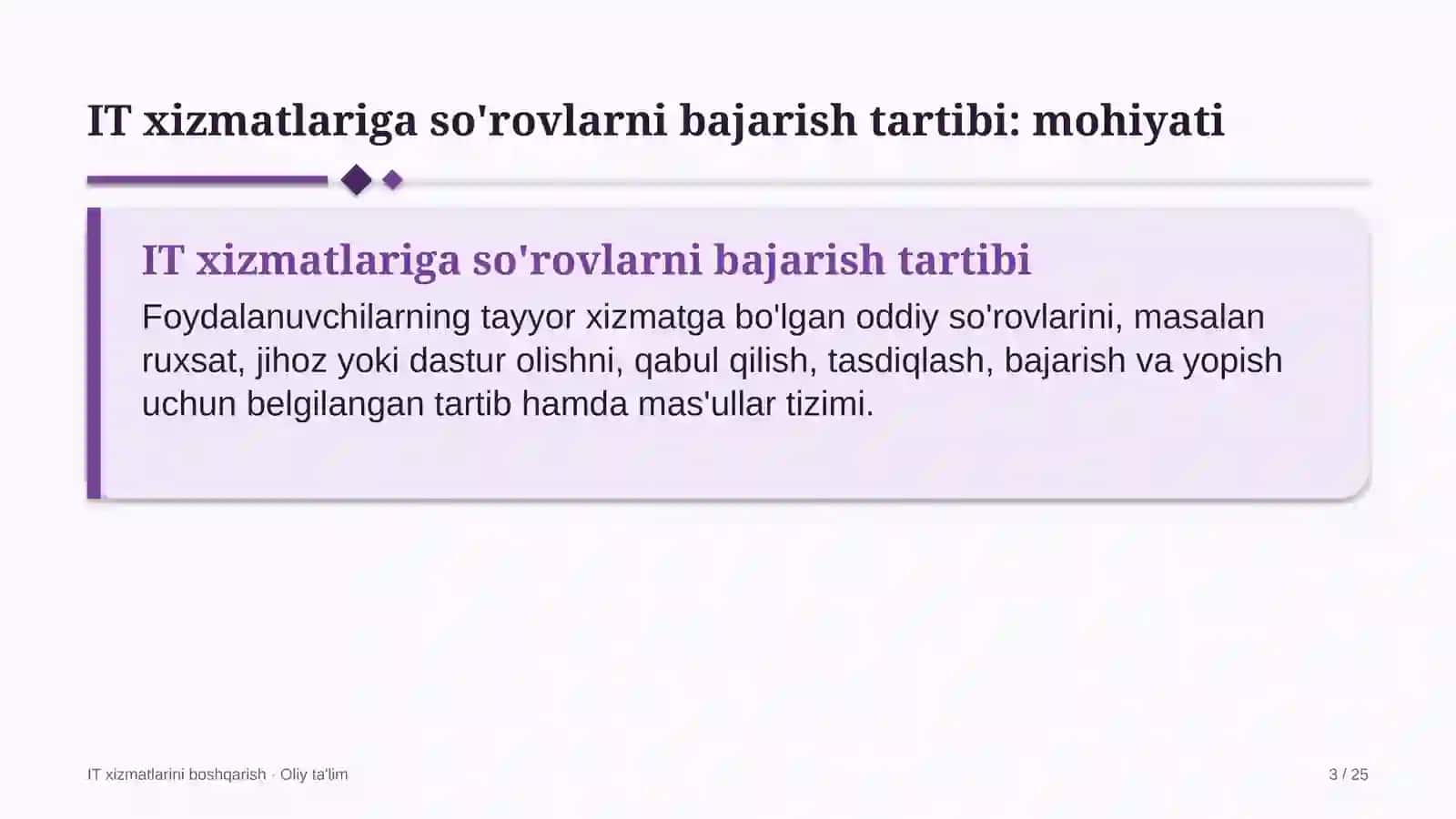 dasturiy mahsulot kompaniyalarida axborot texnologiyalari xizmatlariga so'rovlarni bajarish tartibi 9067 3
