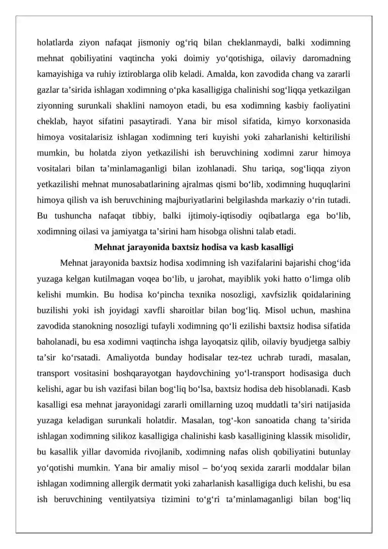 Xodimning sog‘lig‘iga ziyon yetkazilganligi munosabati bilan ish beruvchi tomonidan amalga oshiriladigan to‘lovlar 3