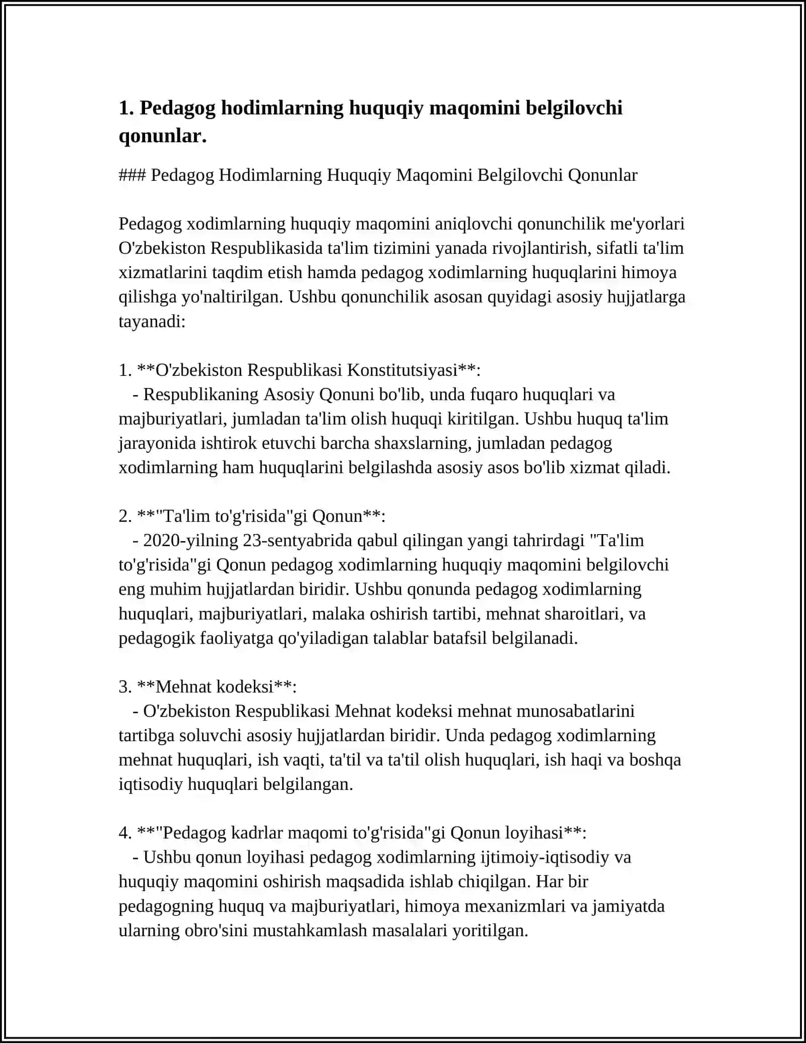 Pedagog Hodimlarning Huquqiy Maqomini Belgilovchi Qonunlar 3