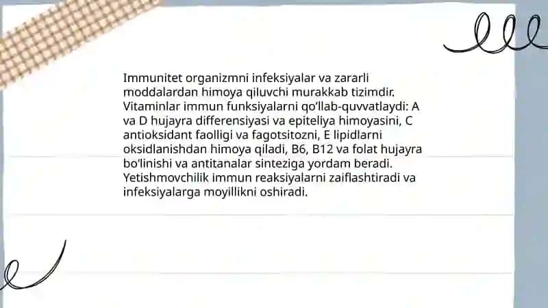 Immunitetga tasir etuvchi vositalar. Vitaminlar 3