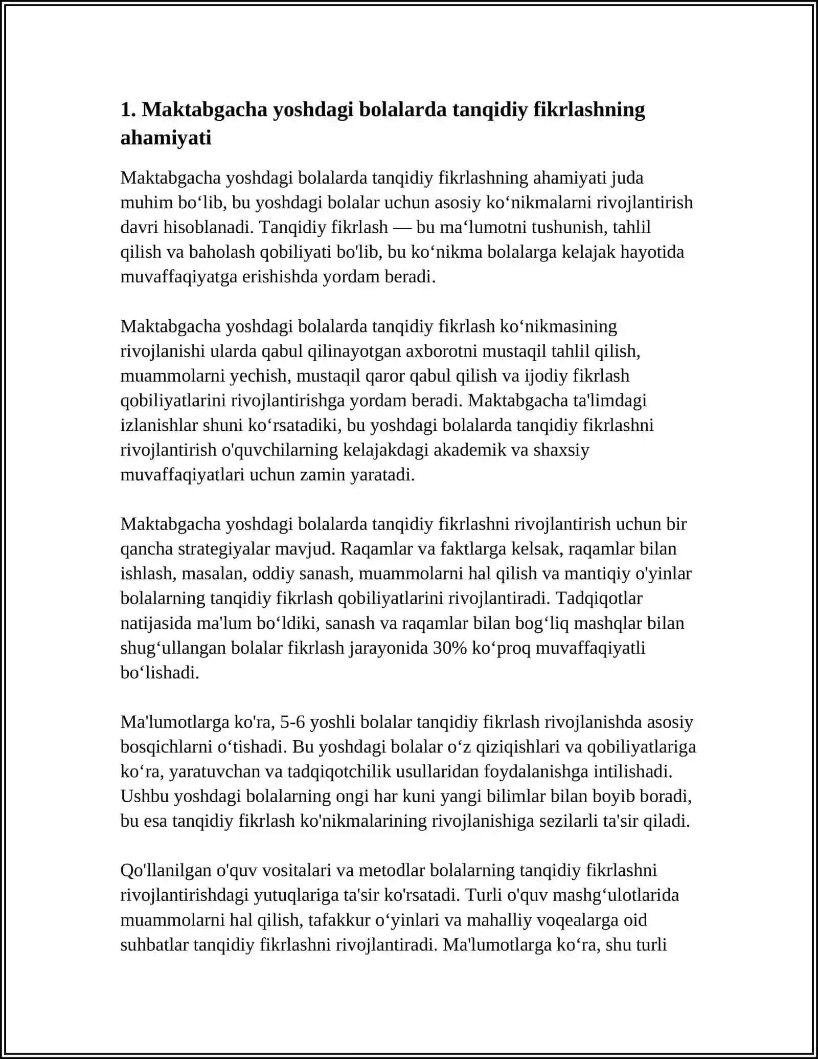 MAKTABGACHA YOSHDAGI BOLARDA TANQIDIY FIKIRLASHNI RIVOJLANTIRISH 3