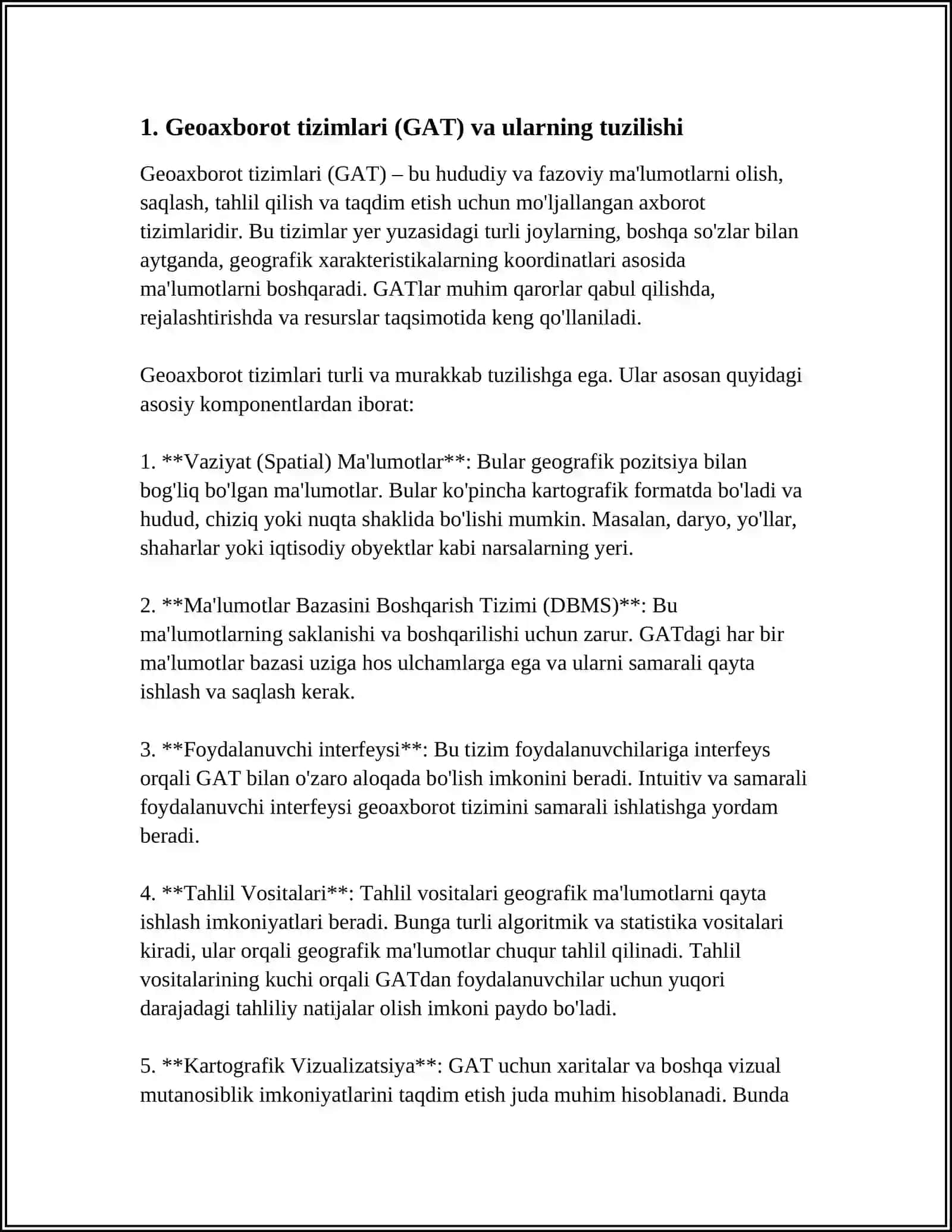 GEOAXBOROT TIZIMLARI VA ULARNING TURLARI. GEOAXBOROT TIZIMLARI VA ULARNING QISHLOQ XOʻJALIGI TEXNIKALARIDA TADBIQI 3