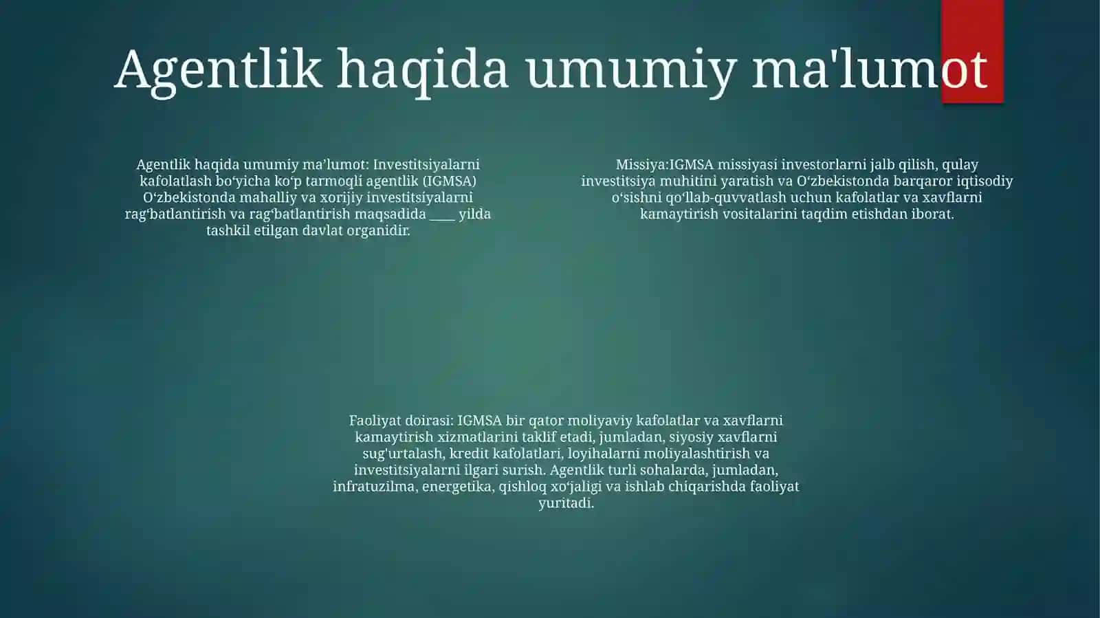 Investitsiyalarni Kafolatlash BoʻYicha KoʻP Tarmoqli Agentlik 3