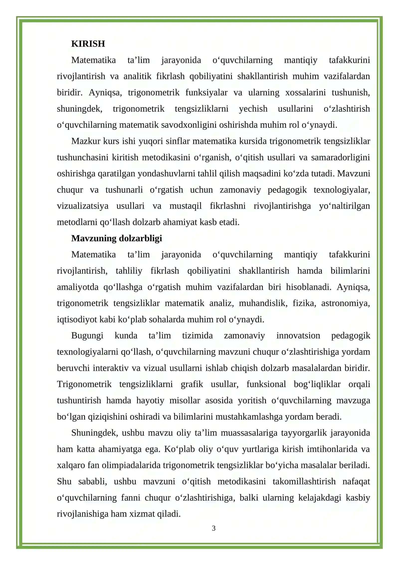 Yuqori sinflar matematika kursida trigonometrik tengsizliklar tushunchasini kiritish metodikasi 3