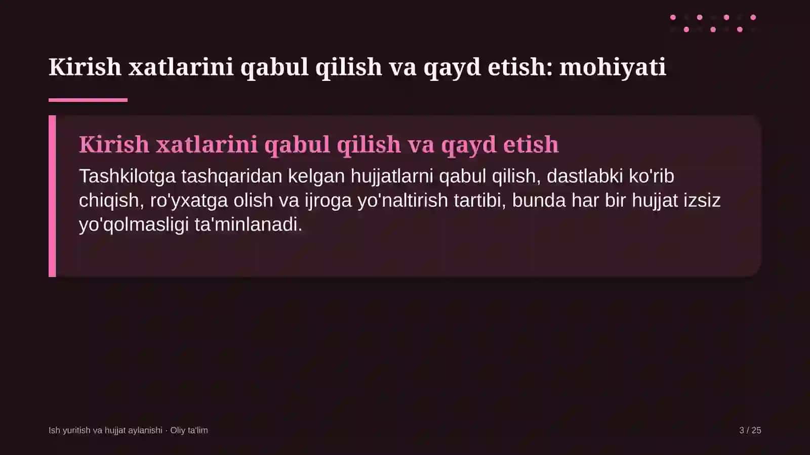 suv omborlarida kirish xatlarini qabul qilish va qayd etish 6438 3