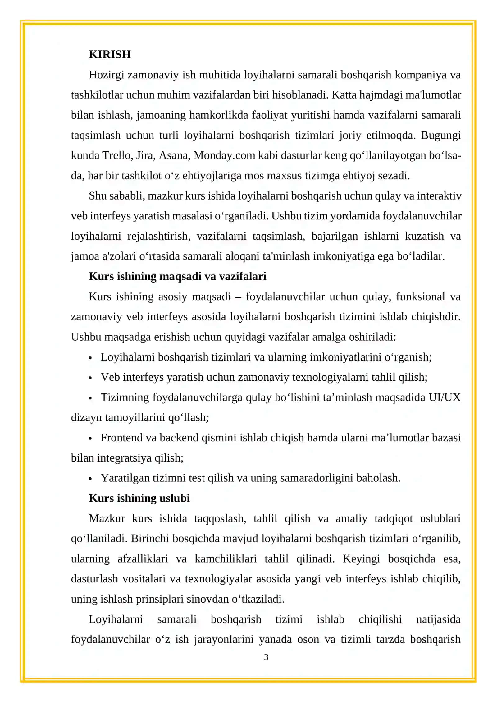 KURS ISHI: "Loyihalarni boshqarish uchun veb interfeys yaratish" 3