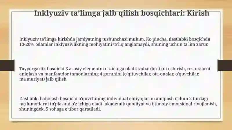 Inklyuziv ta'limga jalb qilish bosqichlari 3