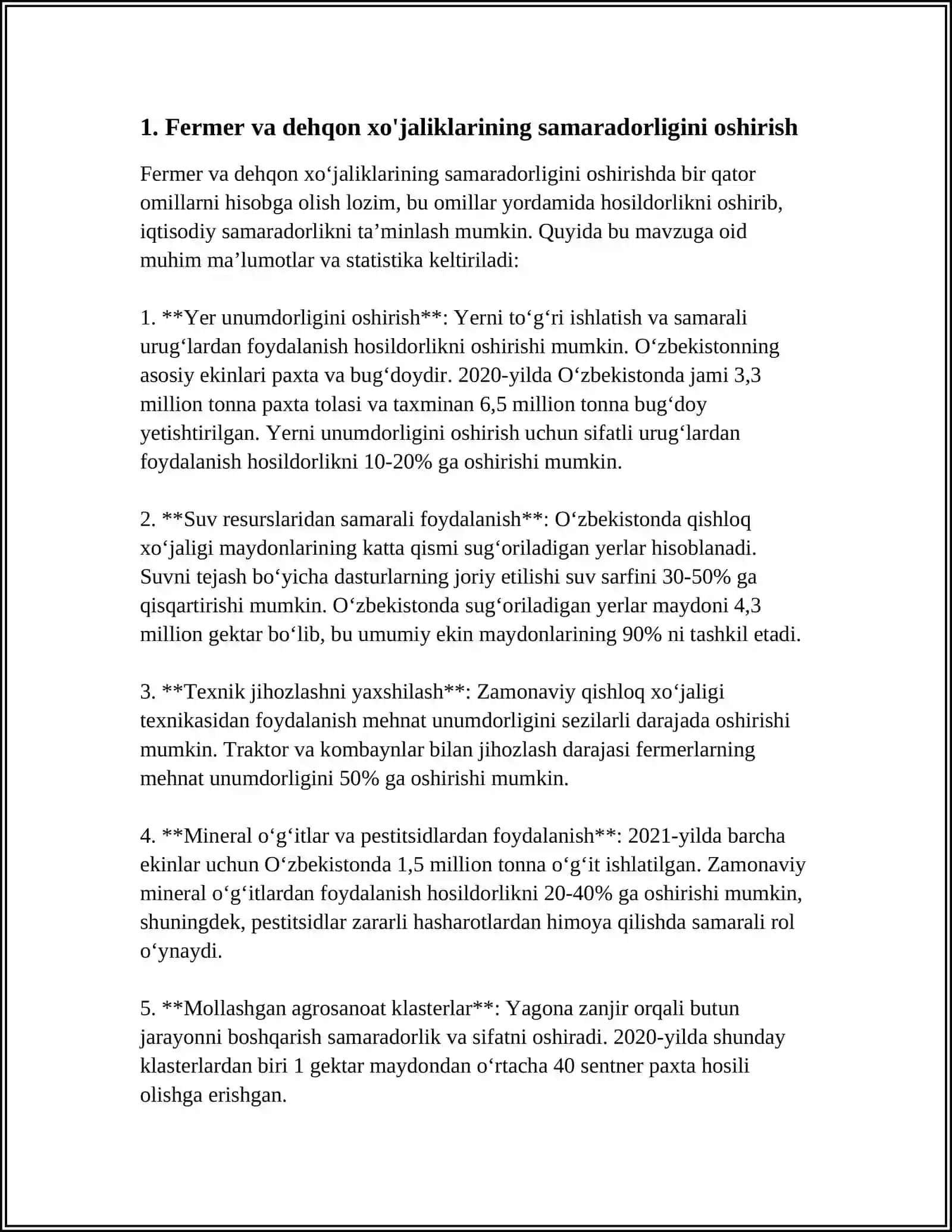 ÓZBEKISTONDA FERMER VA DEHQON XÓJALIKLARI RIVOJLANISHI VAZIFALARI VA ISTIQBOLLARI 3