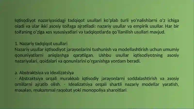 Iqtisodiyot nazariyasi fanining zamonaviy tadqiqot uslublari 3