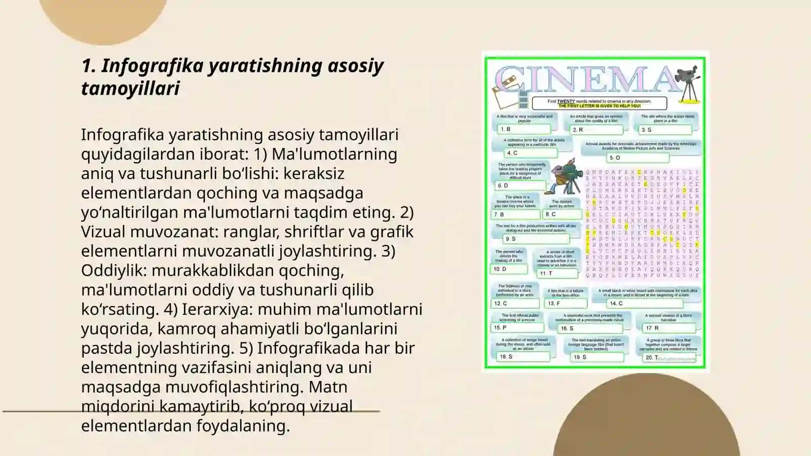 Infografika yaratish dasturiy vositalari imkoniyatlarini o’rganish 3