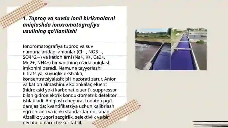 Tuproq va suvda ionli birikmalarni aniqlashda ionxromatografiya usulining qo'llanilishi 3
