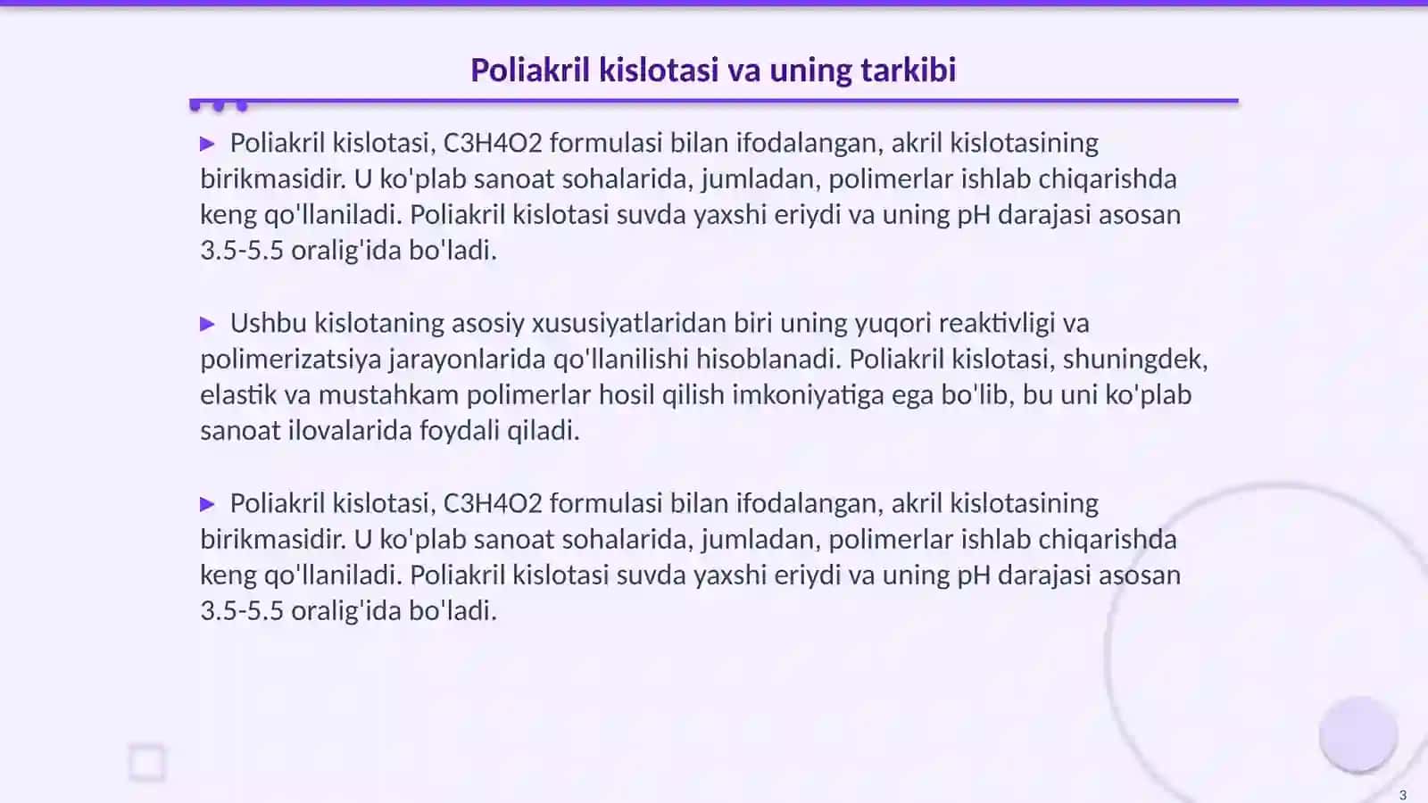 Poliakril kislotasi xosilalari. Polimer ishlab chiqarish texnologiyasi 3