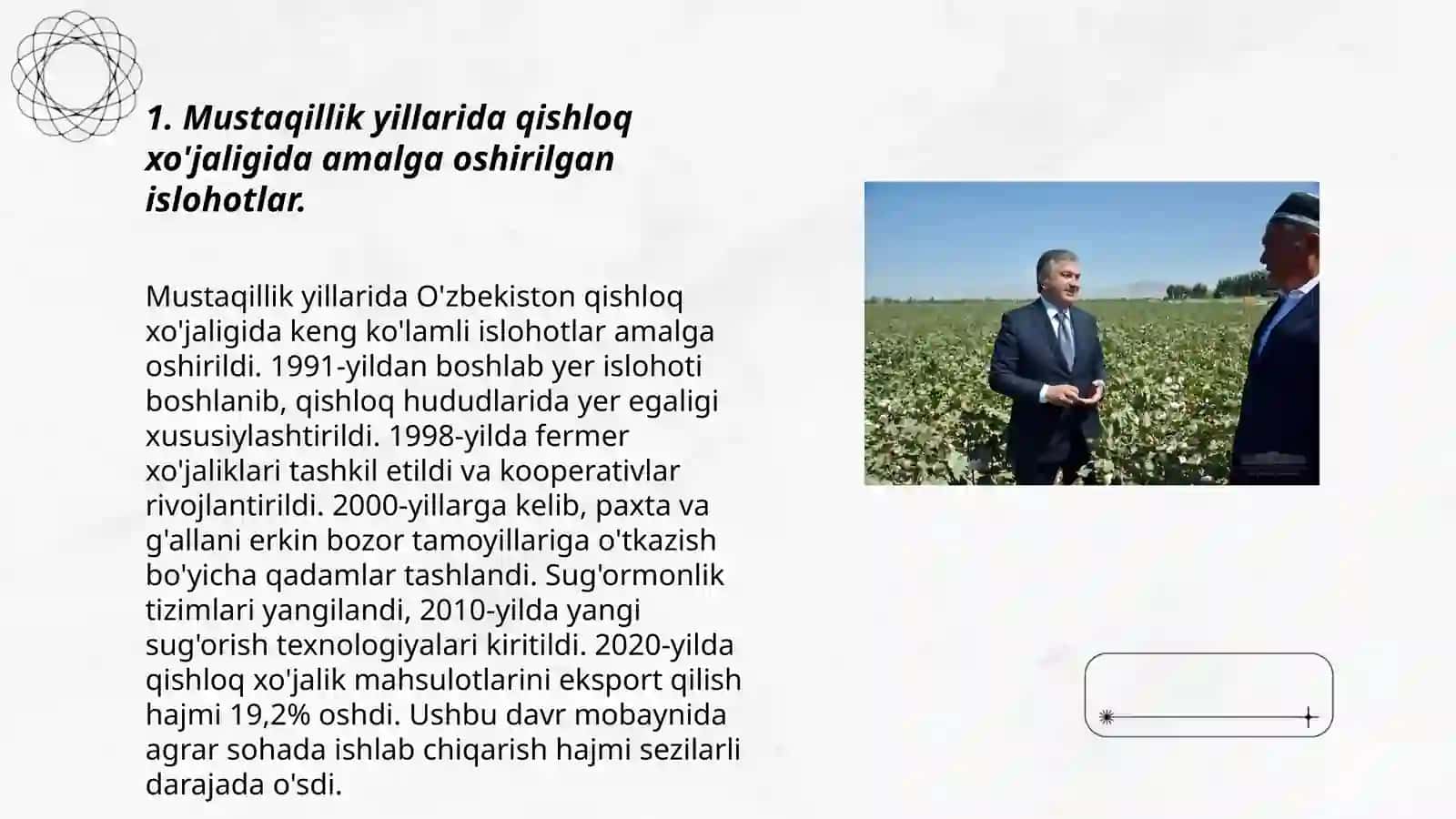 Mustaqillik yillarida qishloq xo'jaligida amalga oshirilgan islohotlar 3