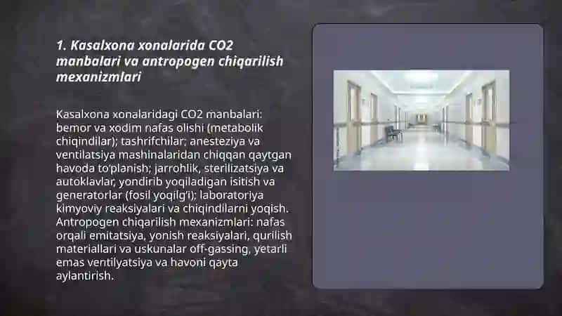 Kasalxona xonalari havosining antropogen kimyoviy ifloslanganligini tekshirish va baxolash (karbonat angidrid misolida) 3