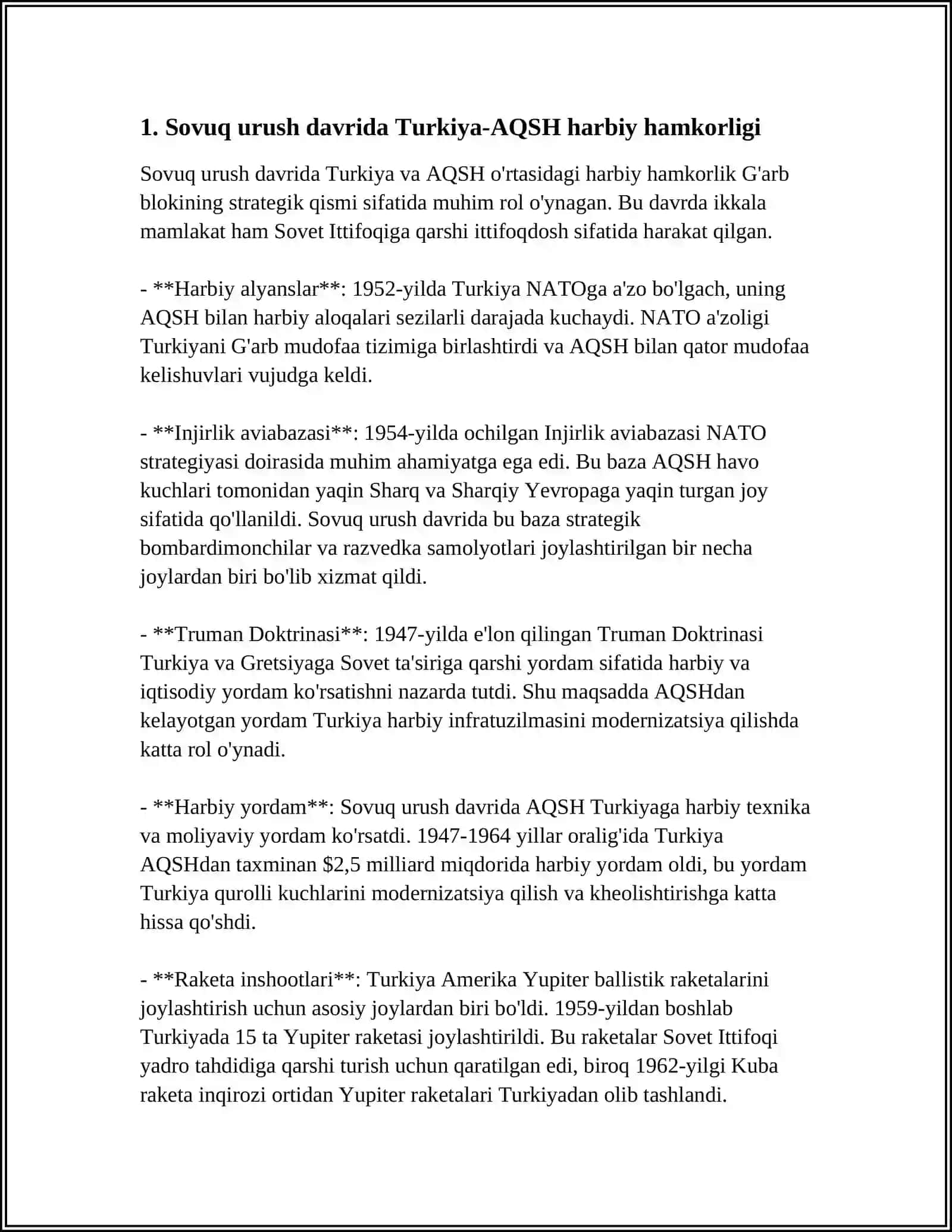 SOVUQ URUSH DAVRIDA TURKIYANING AQSH VA YEVROPA BILAN ALOQALARI 3