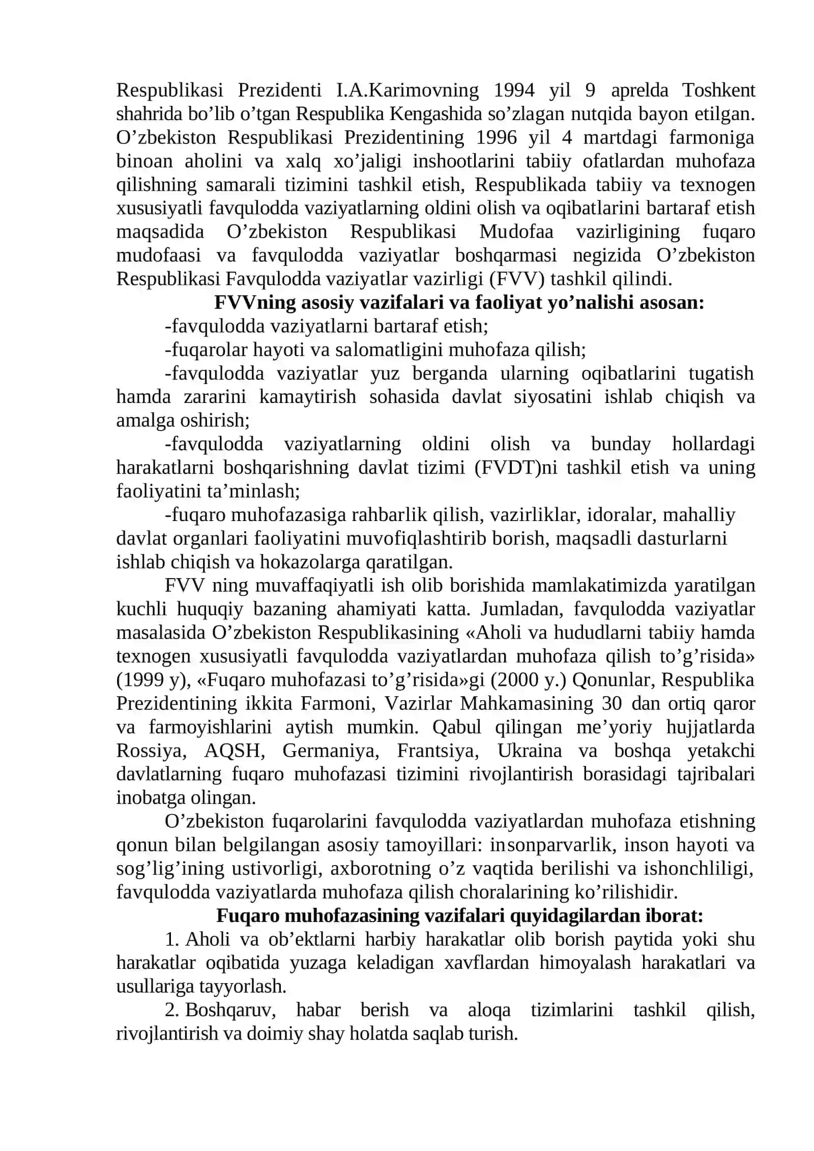 Мавзу № 24. O`zbekiston Respublikasi hududida sodir bo`lishi mumkin bo`lgan favqulodda vaziyatlar va ular yuz berganda aholining harakatlari 3