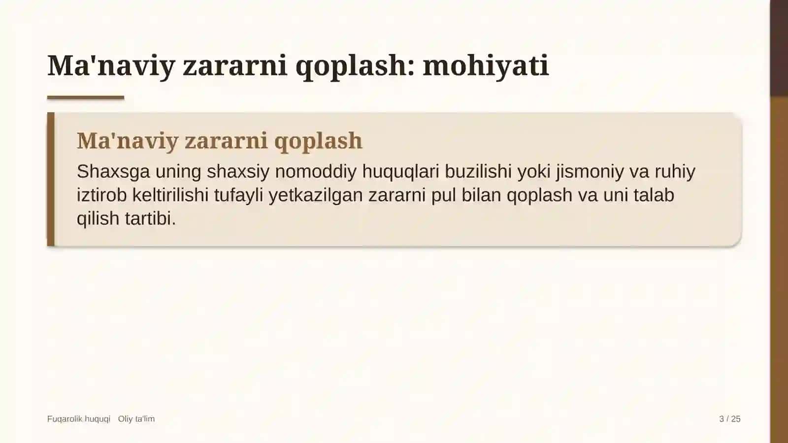 Fuqarolik Huquqi · Oliy Ta'limga doir ma'naviy zararni qoplash 3