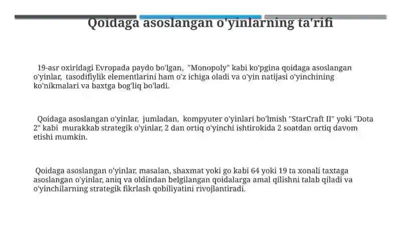 Qoidaga asoslangan o'yinlar 3