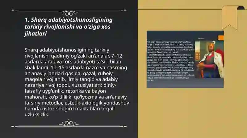 Sharq adabiyotshunosligining o'ziga xos jixatlari 3