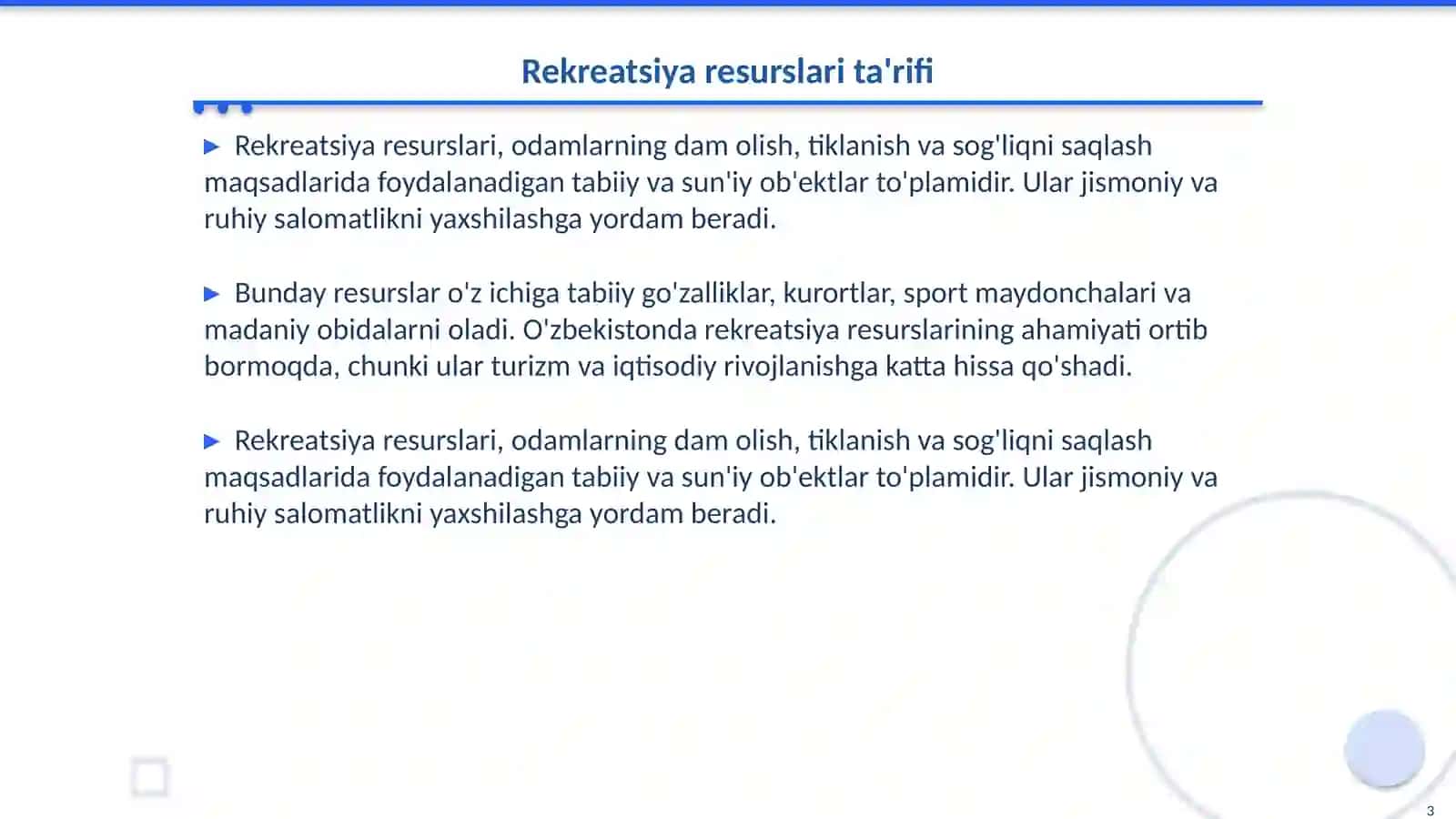 Rekreatsiya resurslarining rivojlanishi 3