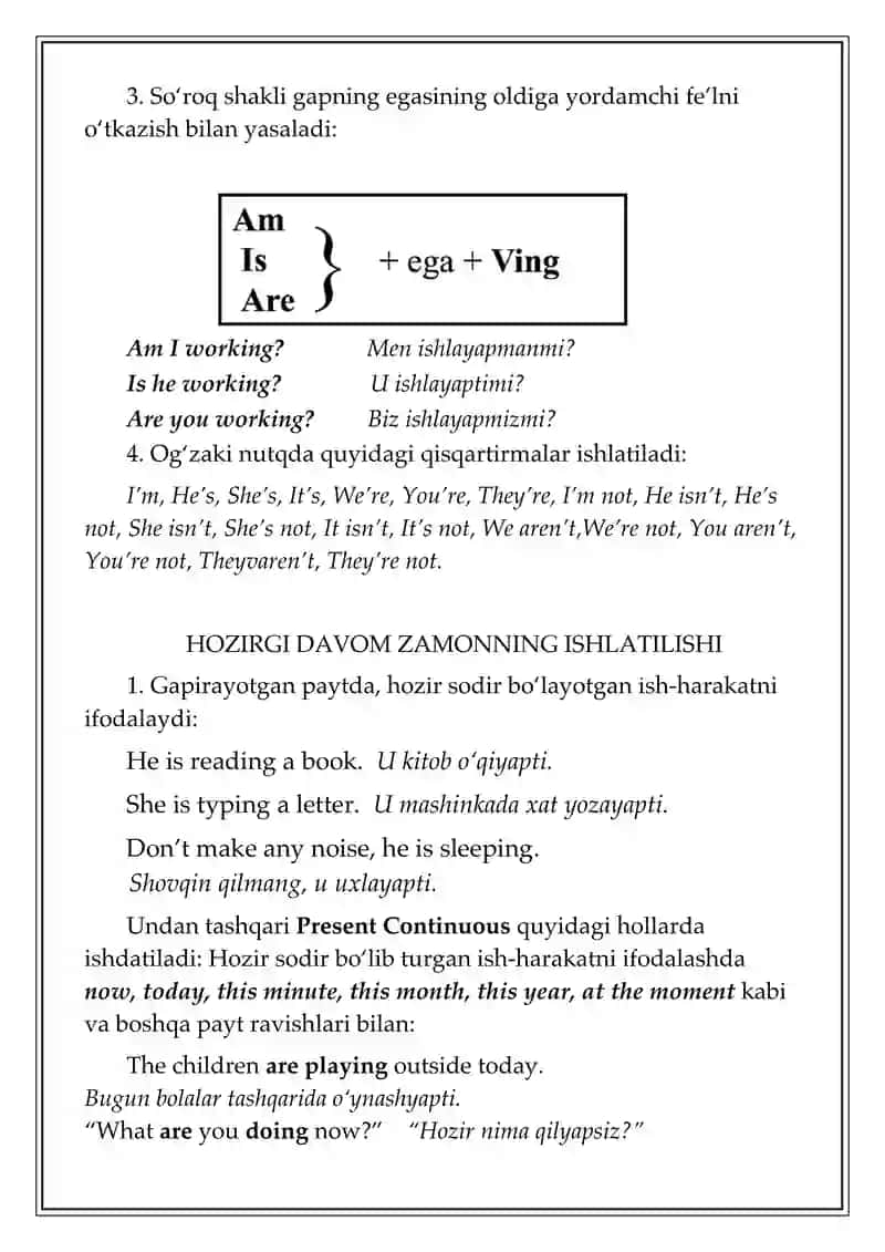 The Present Continuous Tense (Hozirgi davom zamon) 3