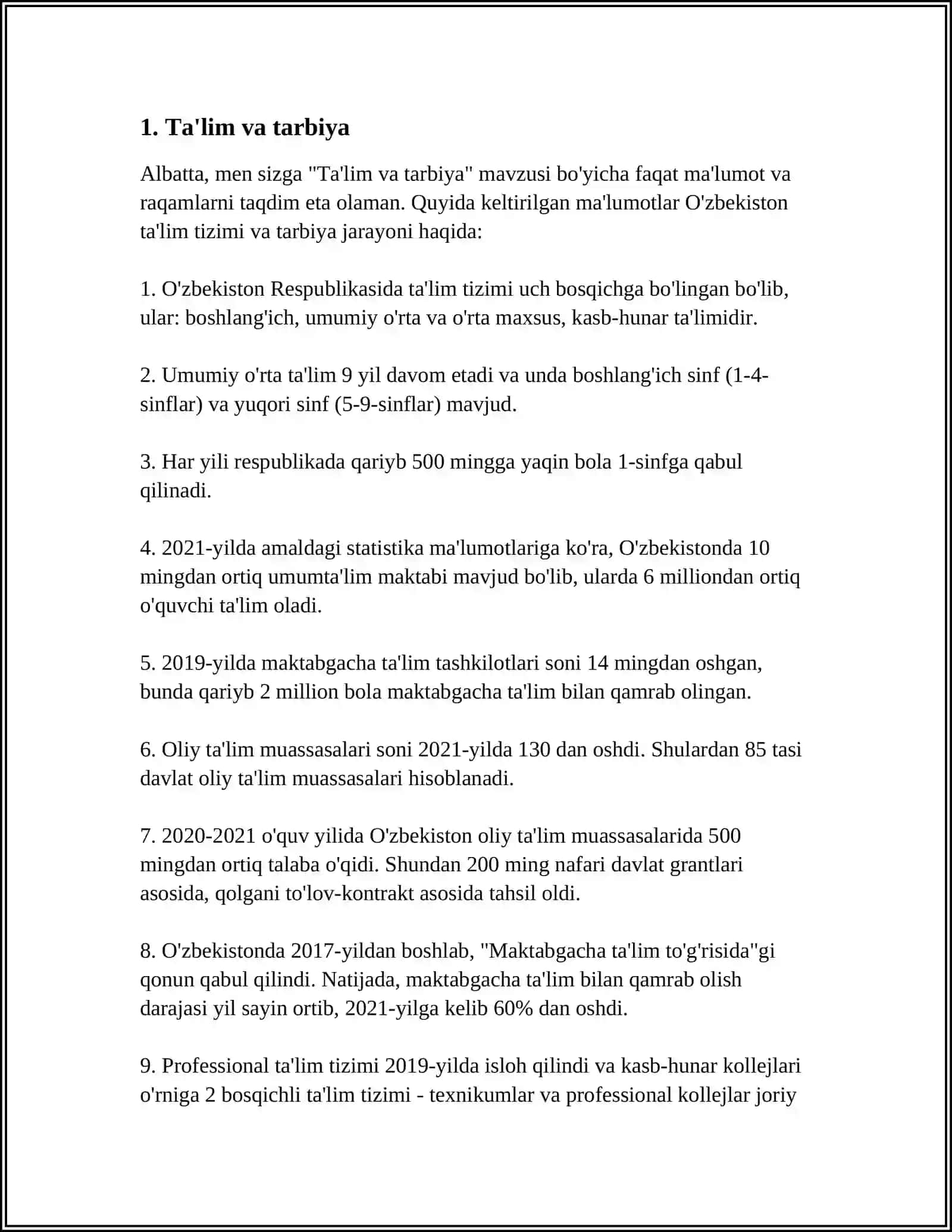 MUSTAQIL ISH Mavzu: AKMAL MIRAVAZ O'G'LINING "TARBIYANING OLTIN KALITI 3