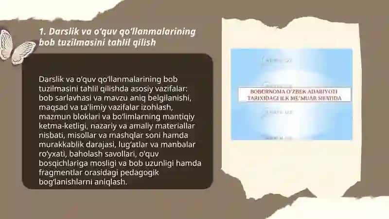 Oʻzbek adabiyotidan darslik va oʻquv qoʻllanmalarining boblari va mavzularini oʻrganish 3