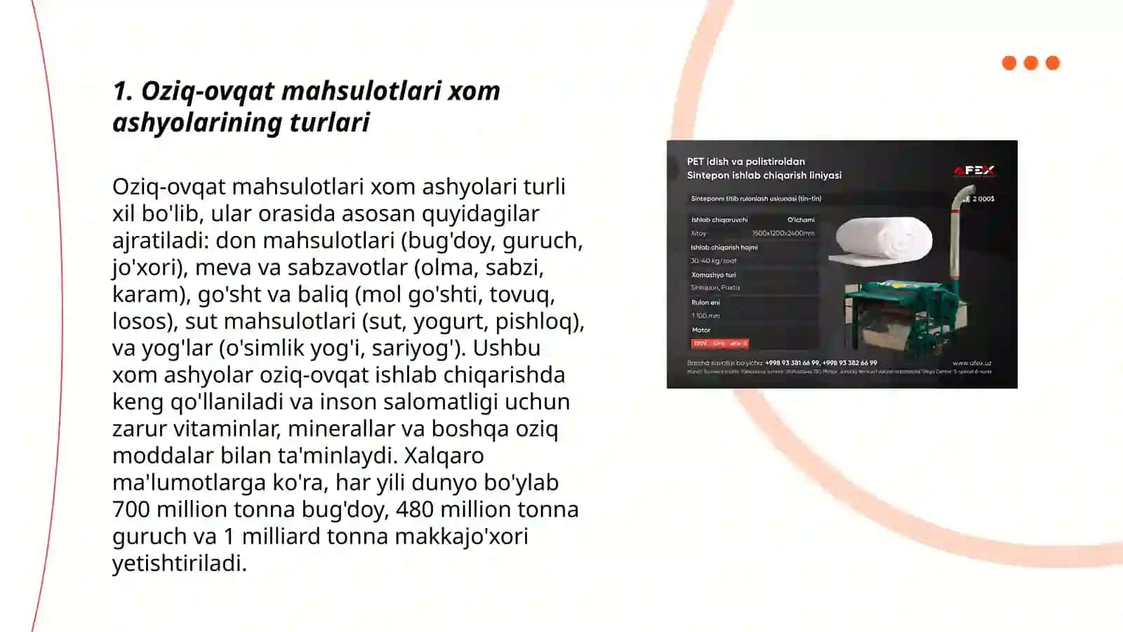 Oziq-ovqat mahsulotlari ishlab chiqarish va xom ashyoni tasnifi 3