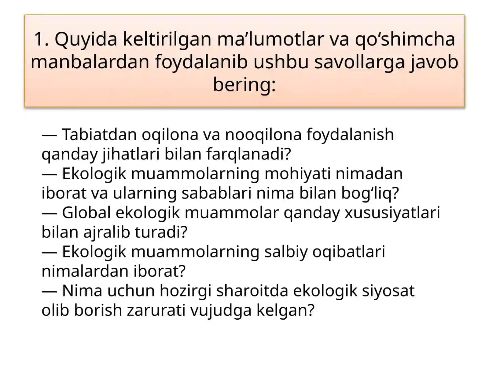 Loyihadarsi. Zamonaviy ekologik muammolar 3