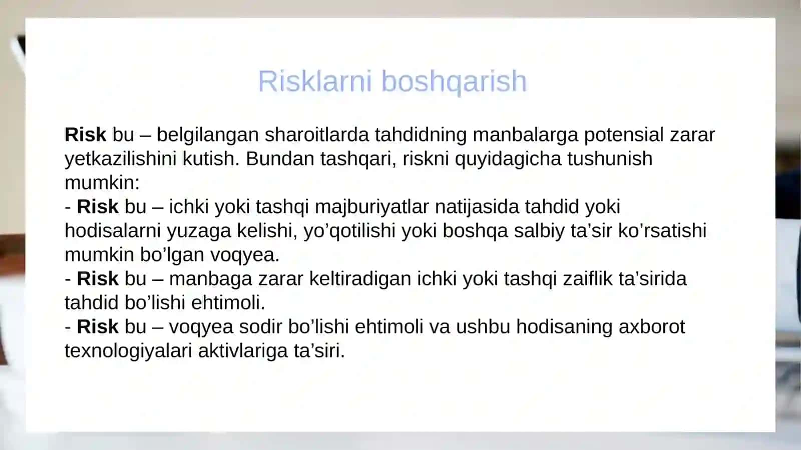Risklarni o'lchash usullari 3