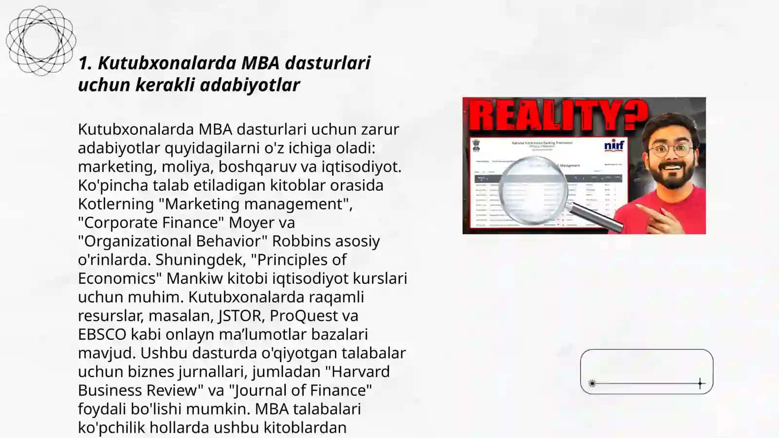 Kutubxonalarda soha adabiyotlarining MBA tarkibidagi oʻrni 3