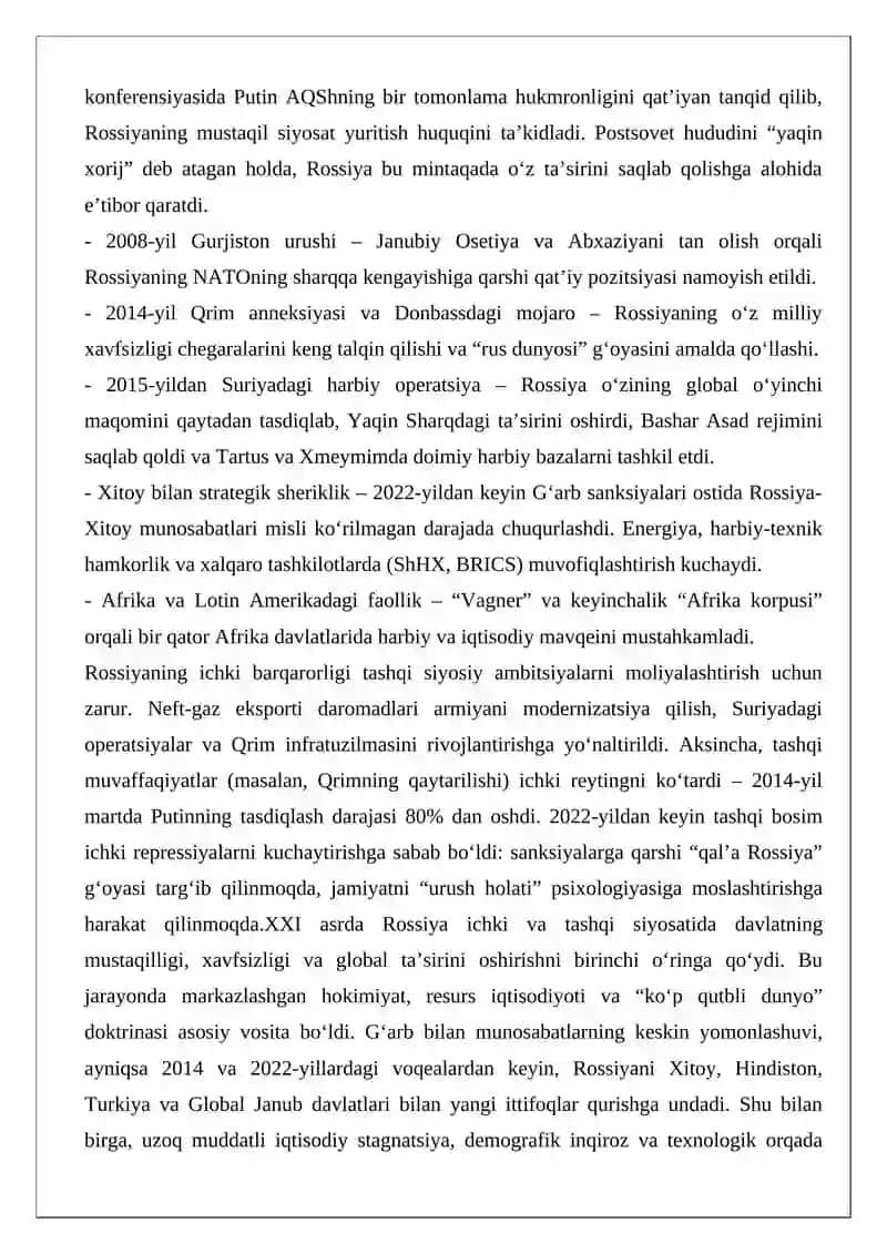 XXI asrda Rossiya ichki va tashqi siyosati 3