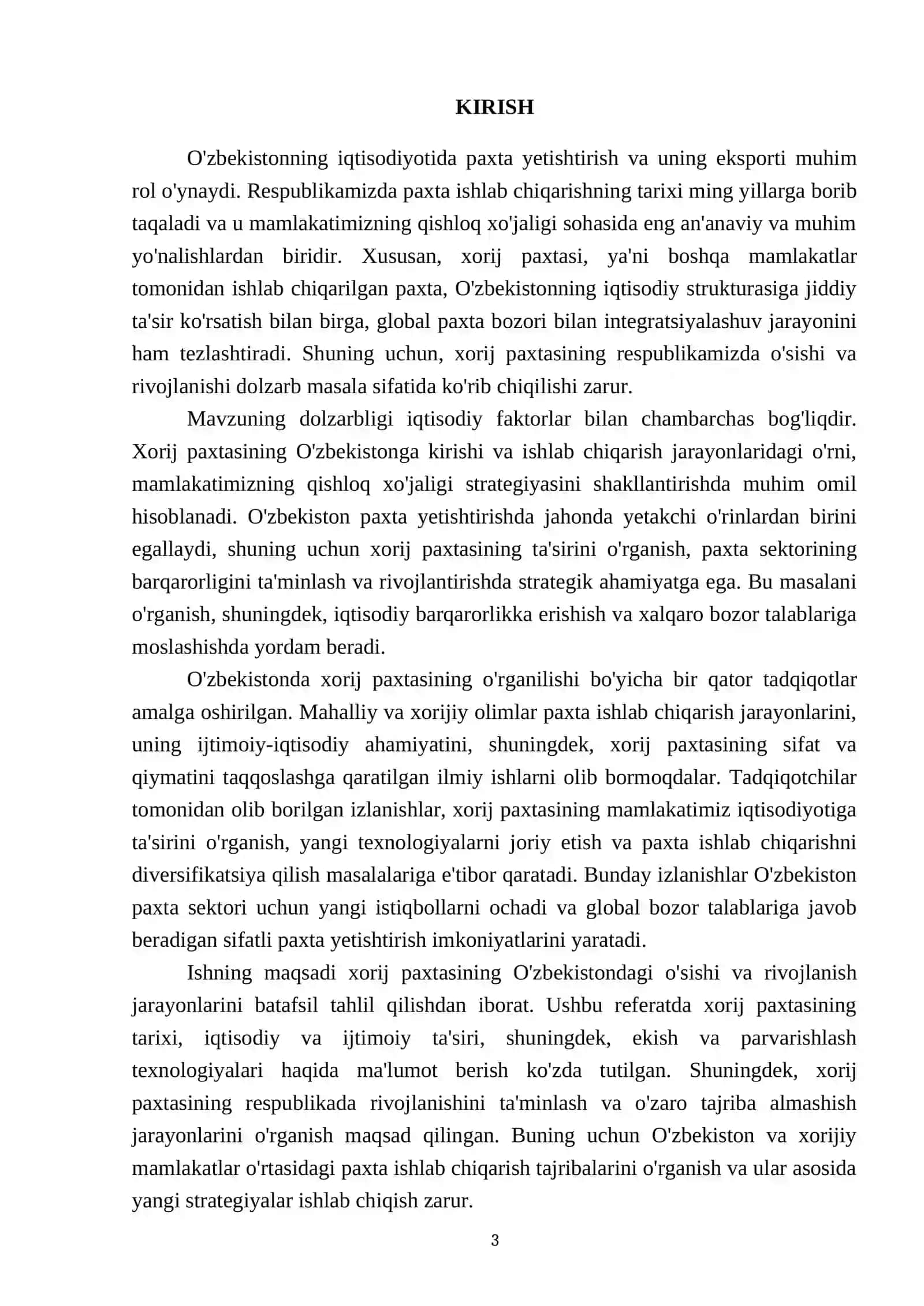 Xorij paxtasining respublikada oʻsishi va rivojlanishi 3