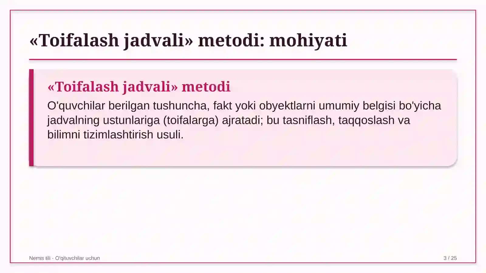 nemis tili darslarida toifalash jadvali metodidan foydalanish 8950 3