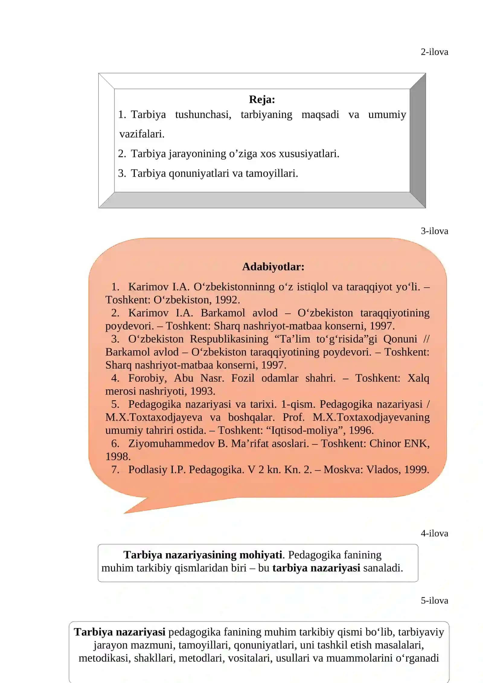 Tarbiya jarayonining mohiyati va mazmuni. Tarbiya qonuniyatlari va tamoyillari 3