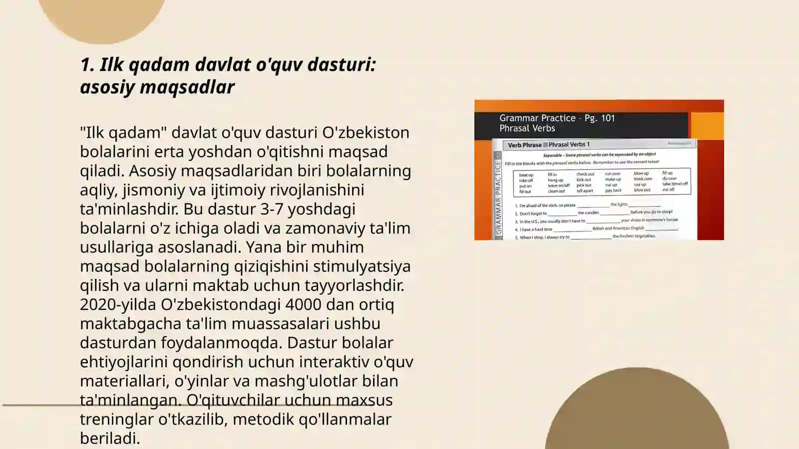 Ilk qadam "Davlat o'quv dasturida asosida guruh xonalaridagi o'yin markazlarining tashkil etilishi 3