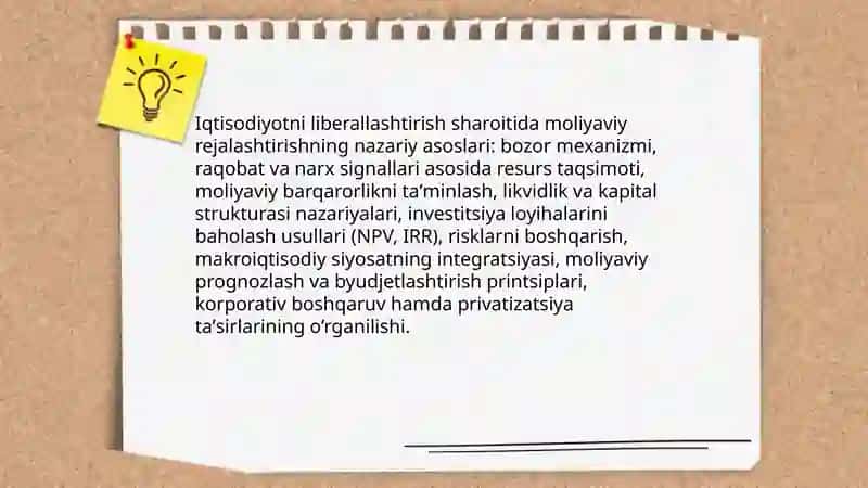 Iqtisodiyotni liberallashtirish sharoitida moliyaviy rejalashtirishning ahamiyati 3