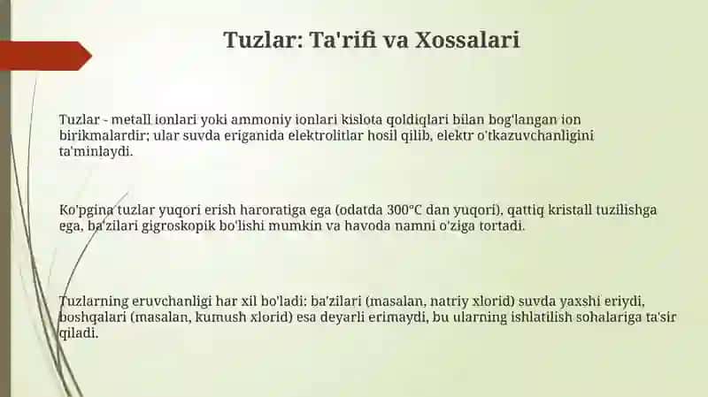Tuzlar va ularning xossalari 3