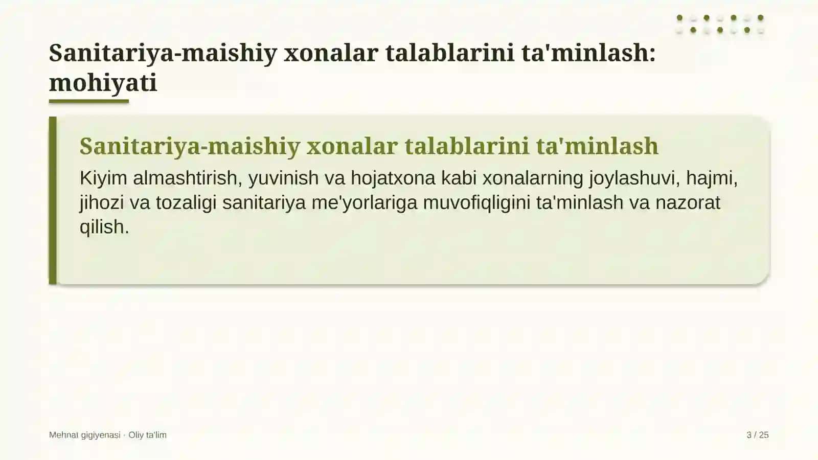 Sanitariya-maishiy xonalar talablarini ta'minlash 3