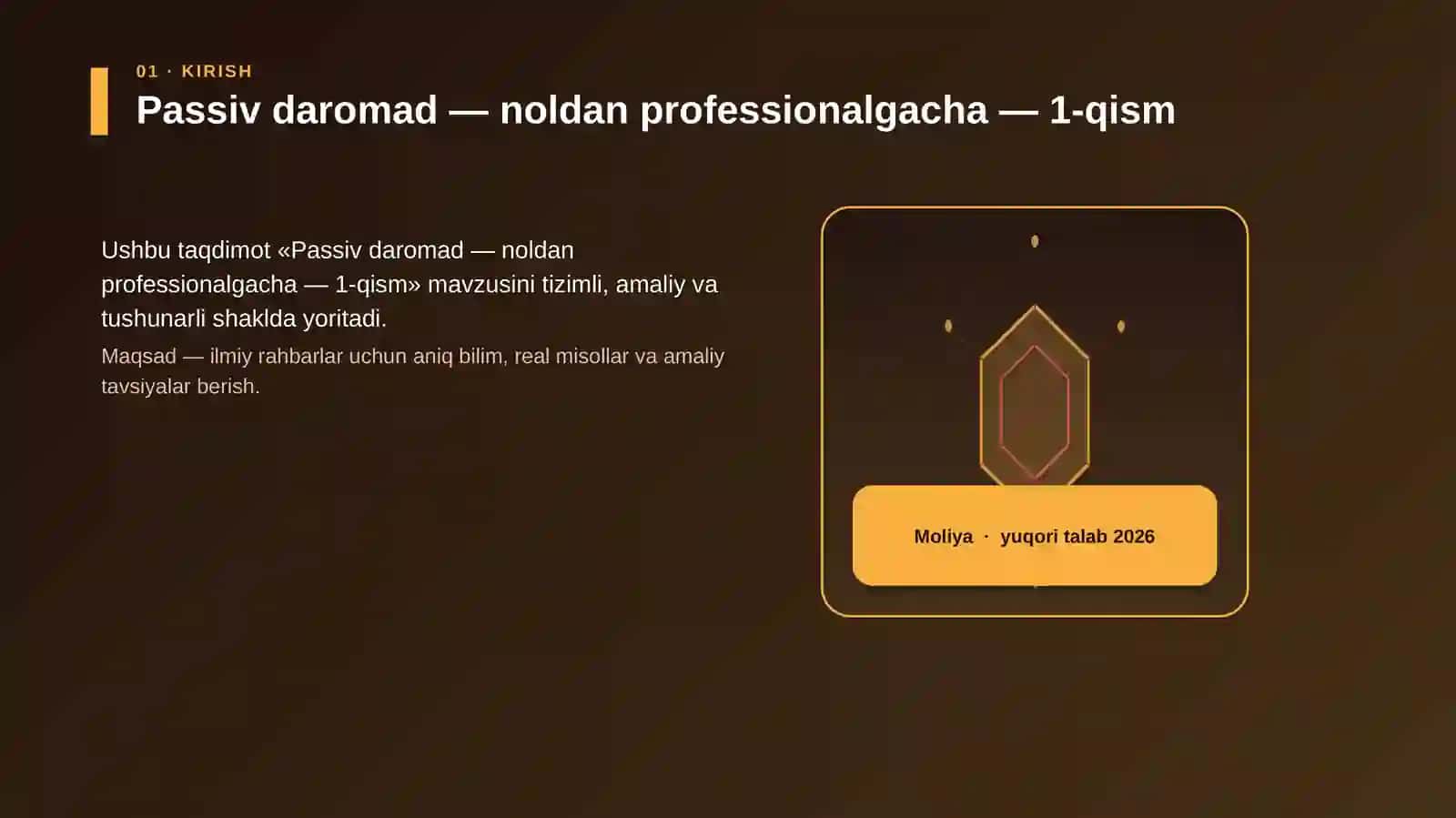 Passiv daromad — noldan professionalgacha — 1-qism 3