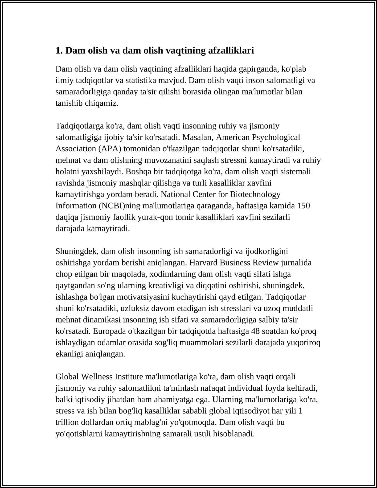 Dam olish va dam olish vaqtining afzalliklari 3