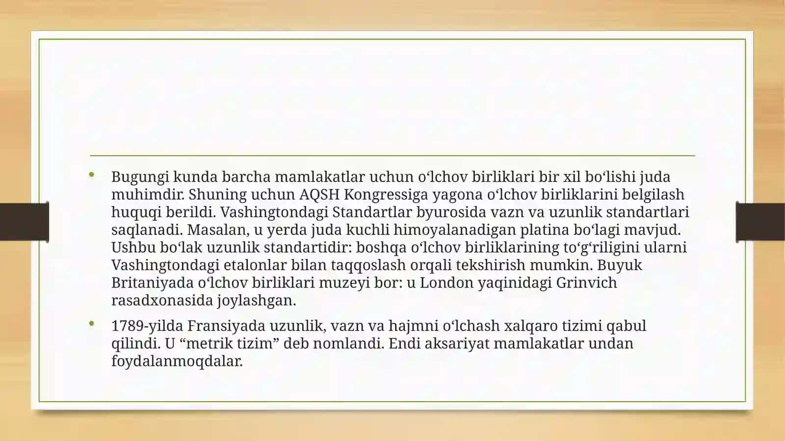Miqdorlarning etalon birliklari kelib chiqishi va saqlanishi haqida 3