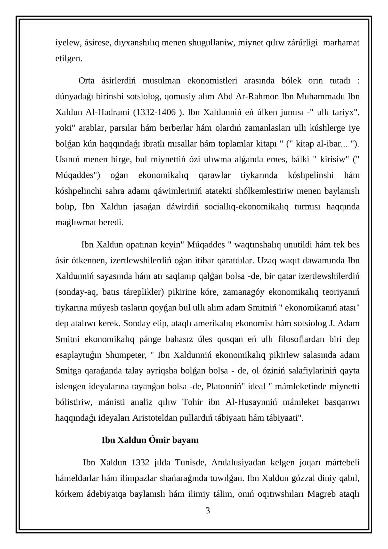 Arab màmleketlerindegi fiodalizmniñ ekonomikaliq ideyalari.Ibn Xoldum qaraslari 3