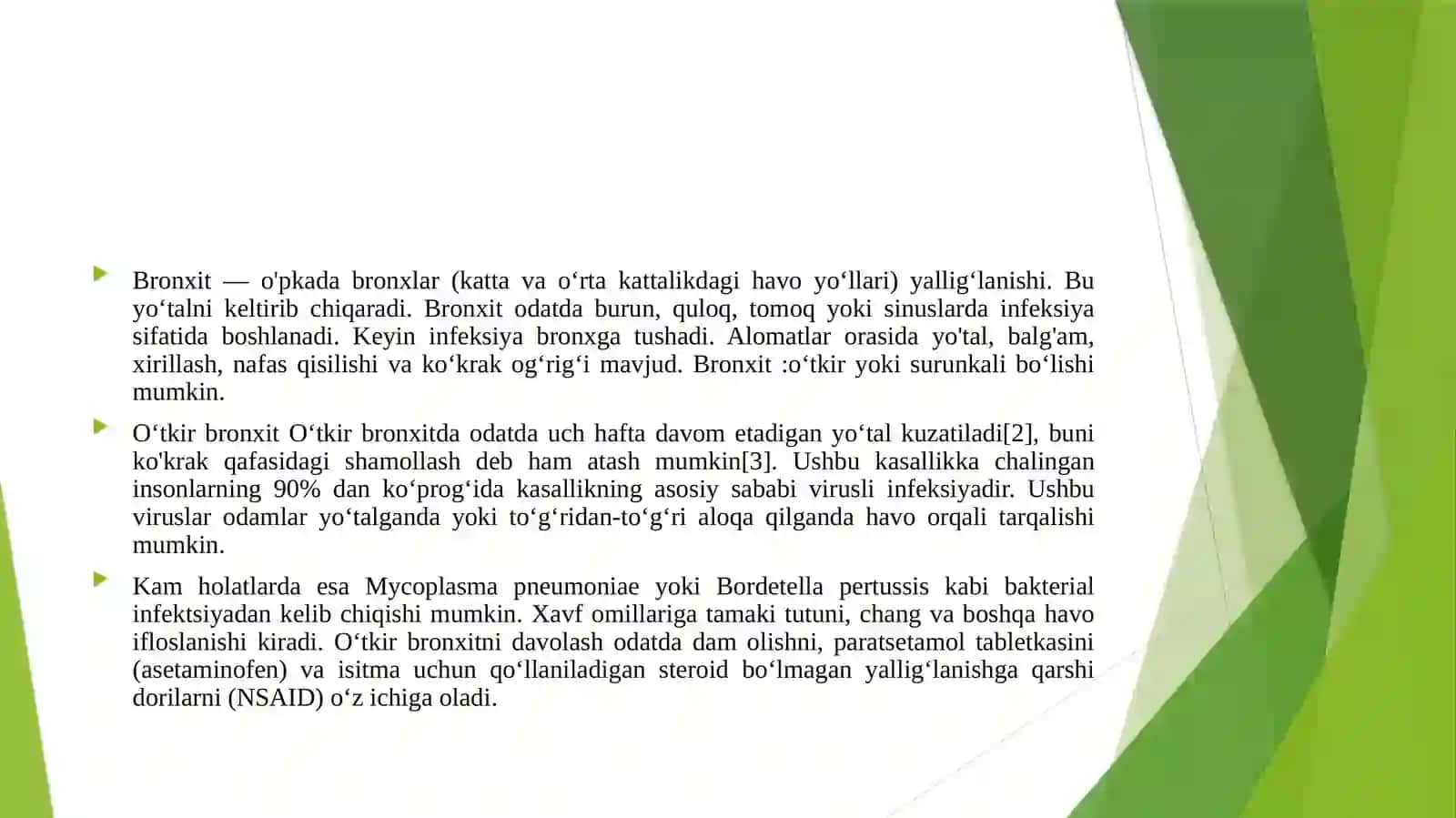 BRONXIT KASALLIGINING QO'ZG'ATUVCHILARI, PATOGENEZ VA LABORATORIYA TASHHISI. GEMOFIL BAKTERIYALARNI (INFLYUENSA TAYOQCHASI, YUMSHOQ SHANKR QO'ZG'ATUVCHISI) AMALIYOTIDAGI AHAMIYATI TASHHISI. 3
